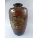 A Large Glazed Vase Decorated in Tube Line form with Flowers and Trellis Border,