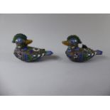 A Pair of Chinese Enamelled White Metal Filigree Models of Ducks. 8.