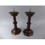 A Pair of 19th Century Oak Gothic Candlesticks in the Style of A.W.N Pugin.