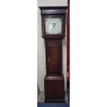 A Country Oak Long Case Clock with Square Enamel Dial Decorated with Bird.