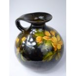 A Pretty Ceramic Treacle Glazed Floral Decorated Pitcher, Signed Under GWV, W, P 669.