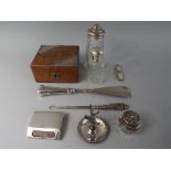 A Collection of Silver Mounted Items to include Oak Jewellery Box, Dressing Table Pots,