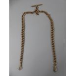 A 9ct Gold Double Albert Watch Chain with T Bar. 47.