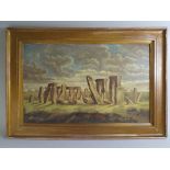 A Late 19th Century Gilt Framed Oil Painting on Board of Stonehenge.