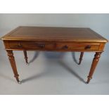 A Late Victorian Mahogany Writing Table with Two Drawers having Turned Wooden Handles and Supports.