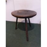 An Early Oval Rustic Oak Cricket Table with Turned Supports,