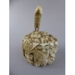 A 19th Century Japanese Carved Ivory Box Decorated with Samurai Mask,