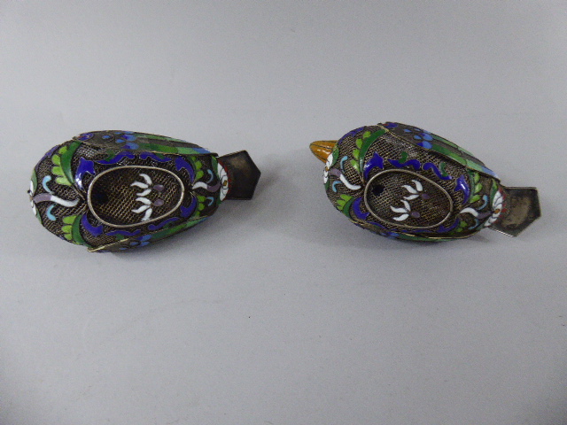 A Pair of Chinese Enamelled White Metal Filigree Models of Ducks. 8. - Image 3 of 4
