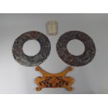 Two Japanese Copper Circular Plaques Decorated with Dragons (with part Circular Stand) and a Heavy