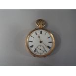 A 14ct Gold Open Face Gentleman's Pocket Watch having Enamelled Dial with Roman Numerals and