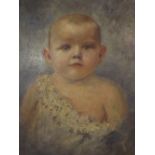 An Unusual Early 20th Century French Portrait of a Baby, Oil Paint on Board,