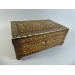 An Anglo Indian Inlaid Teak Work Box with Brass Mounts and Decorated with Birds and Flowers (Circa