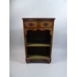 A 20th Century Walnut Bookcase with Crossbanded Top, Centre Shelf and Two Drawers.