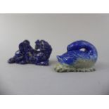 Two Carved Lapis Lazuli Studies of Winged Lion and Dolphin.