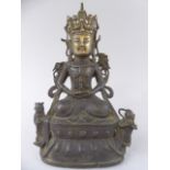 A Nice Quality Oriental Bronze Figure of a Seated Buddha on a Lotus Throne with Two Small