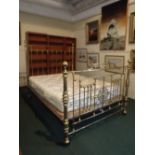 A Late Victorian Brass Bedstead with Iron Runners and Regal Supreme Mattress. 5' Wide.