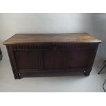 A Period Panelled Oak Coffer Chest with Hinged Lid and Inner Candle Box,