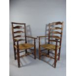 Two Billinge Rush Seated Ladder Back Armchairs
