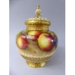 A Royal Worcester Pot Pourri and Spire Cover Decorated with Fallen Fruits,