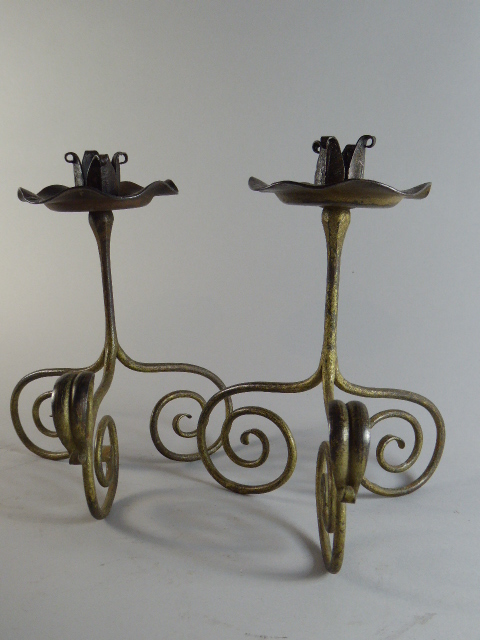 A Pair of Late 19th Century German Arts and Crafts Candlesticks in the style of Hugo Berger Goberg. - Image 2 of 2