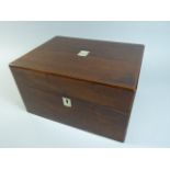 A Mid 19th Century Rosewood Ladies Work Box with Mother of Pearl Escutcheon Engraved ,