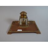 A French Pressed Brass Desk Top Ink Stand,