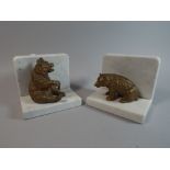 A Pair of Cold Painted Spelter Bear Bookends, One with Crack to Body,