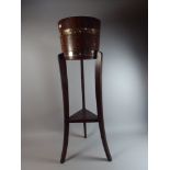 An Edwardian Brass Banded Oak Pot Plant Holder on Tripod Base,