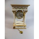 A Modern Reproduction Four Pillar Mantle Clock of Architectural Form and Decorated with Gilt