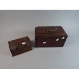 A 19th Century Mahogany Three Division Tea Caddy for Restoration and a Small Three Division Coin