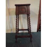 An Oak Barley Twist Jardiniere Stand with Square Top,