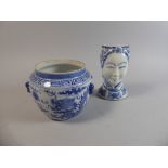 A Chinese Blue and White Vase Decorated with Dragons Together with a Chinese Wall Hanging Bust of a