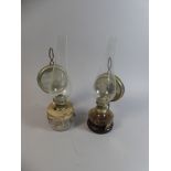 Two Edwardian Glass Oil Lamps with Mirrored Reflectors,