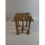 A Late Victorian Pierced Brass Square Topped Kettle Stand,