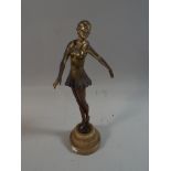 An Art Deco Bronzed Metal Study of Standing Maiden on Stepped Onyx Plinth,