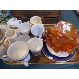 A Tray Containing Commemorative China Carnival Glass Bowls Etc