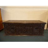 A Carved Oak Coffer Chest with Lift Top,