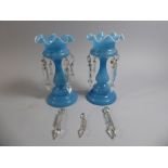 A Pair of Late Victorian Blue Glass Lustres,