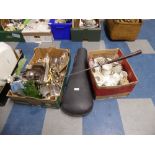 Three Boxes of Sundries to Include Silver Plate, Cutlery, Glassware, China,