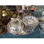 A Tray of Silver Plate to Include Oval Gallery Tray, Cake or Fruit Basket,