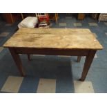 A Stripped Three Plank Country Kitchen Table on Square Tapering Legs,