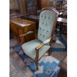 A Modern Mahogany Framed Ladies Armchair with Buttoned Back