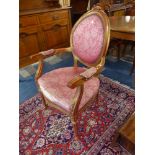 A Modern Gilt Framed French Salon Arm Chair with Serpentine Front