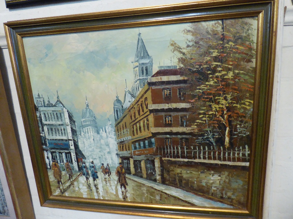 A Framed French Oil on Canvas Depicting Paris Street,