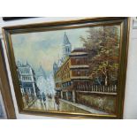 A Framed French Oil on Canvas Depicting Paris Street,