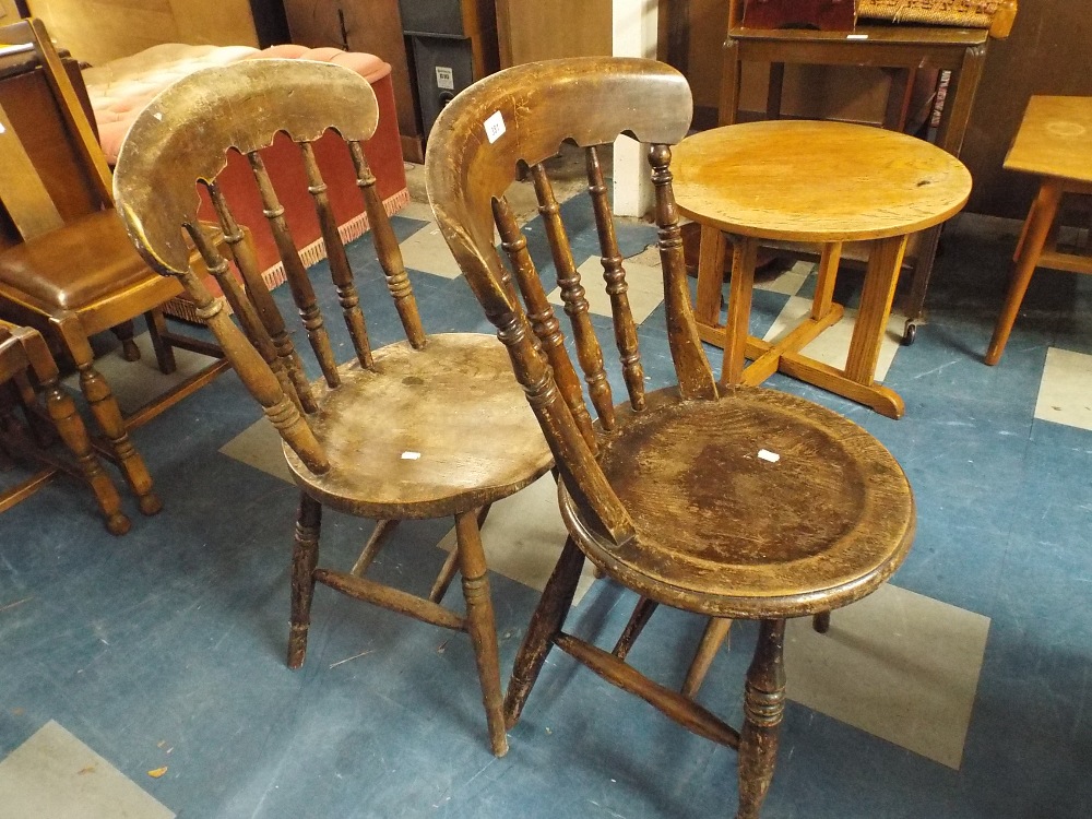 Two Spindle Back Elm Seated Kitchen Chairs