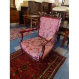 A Mahogany Framed Reproduction Upholstered Gents Arm Chair