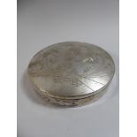 A Large Silver Circular Box with Engraved Floral and Geometric Decoration, 18cm Diameter,