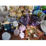 A Tray of Coloured Glassware to Include Vases,