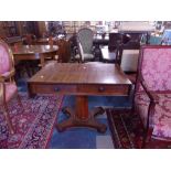 A Mid 19th Century Mahogany Two Drawer Sofa Table on Quadrant Base with Scrolled Feet, 92cm Wide,